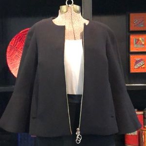 Ann Taylor Black Jacket With Two-Way Zip Fluted Sleeve And Pockets